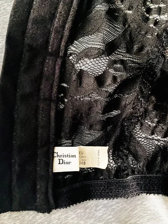 Rare: Vintage Christian Dior Black Lace + Chiffon Rose Detail Bustier - Size 34B - Picture 5 of 11